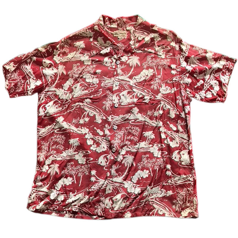 1950 Hawaiian シャツ 赤 レーヨン