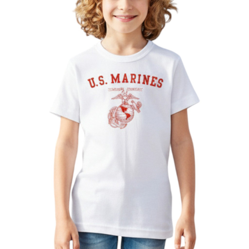 U.S. MARINES AR TSK ホワイト×濃赤 6oz YOUTH-M(150)