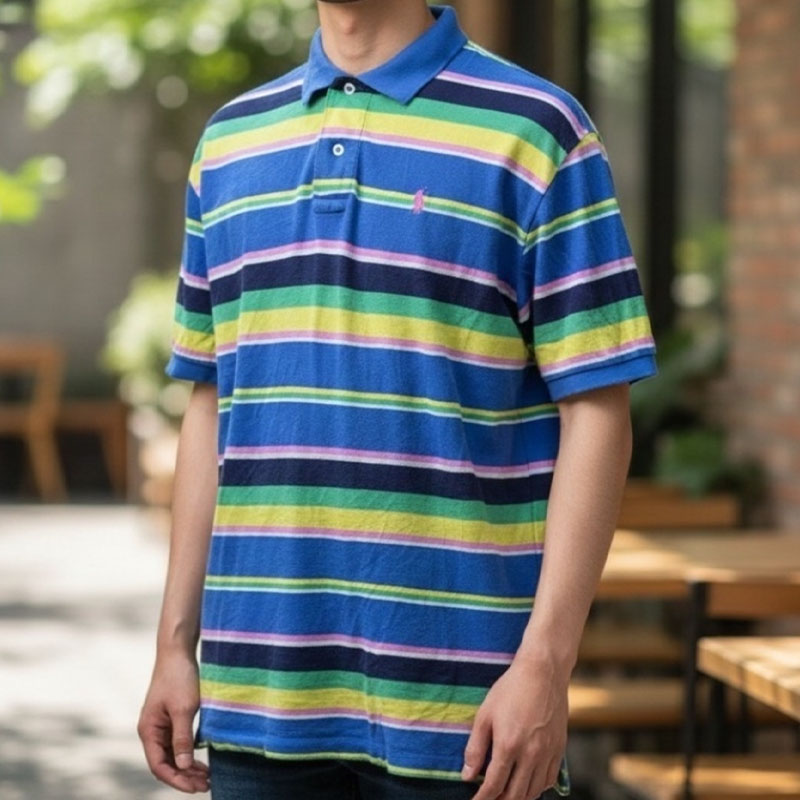RALPH LAUREN POLO SHIRT 青ボーダー