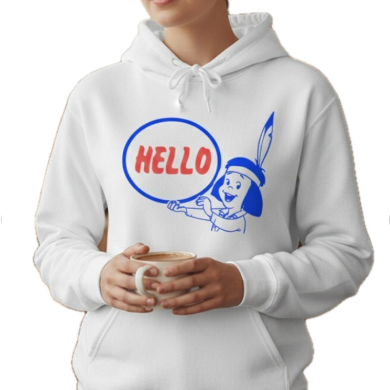 MESSAGE INDIAN HELLO AR HOODIE 白×赤青 8oz