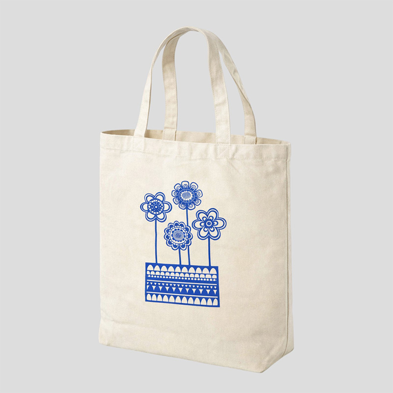 FLOWER BAG 生成り×青 MEDIUM